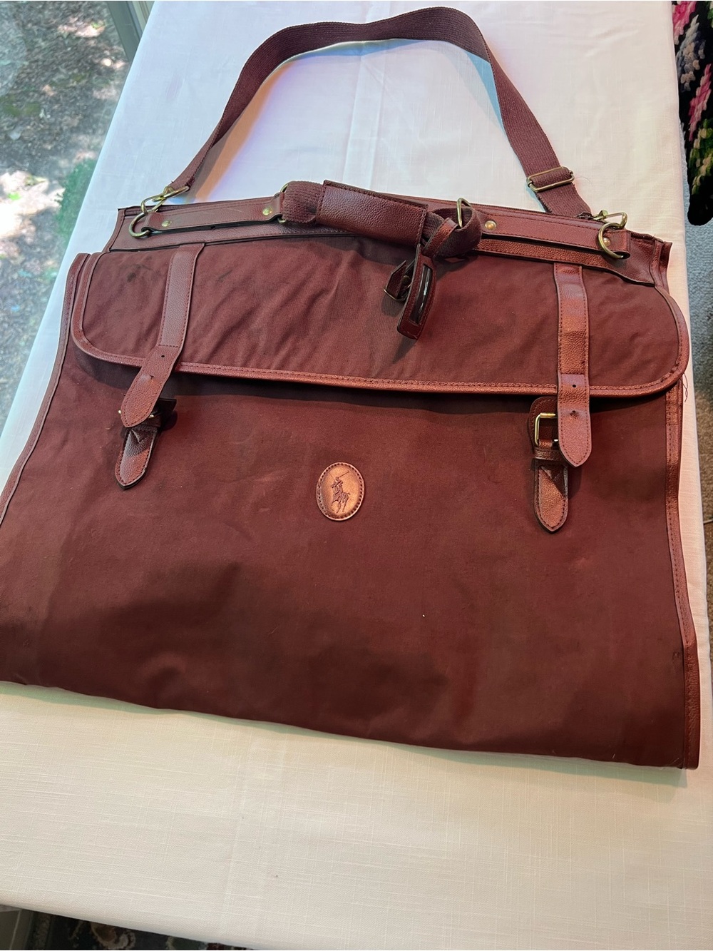 Ralph Lauren Men's Canvas Leather-Trim Garment Bag in Burgundy